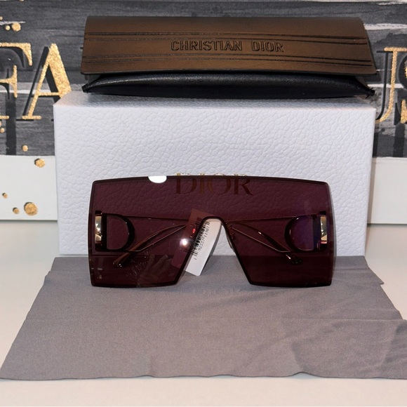 NWT DIOR M1U 141mm Shield Sunglasses in Shiny Gold/Bordeaux. - Picture 6 of 10